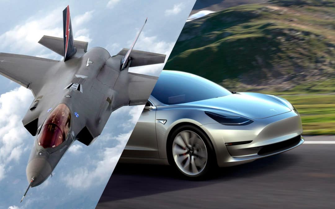 Los módulos Tesla Modelo 3 vs Controlador aéreo F-35